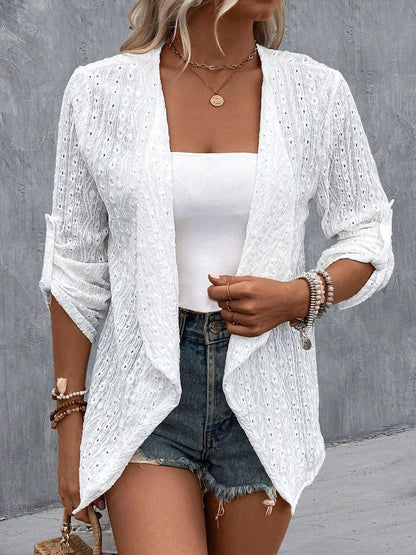 Eugénia | Cardigan Femme Ouvert Devant avec Œillets - Image 1