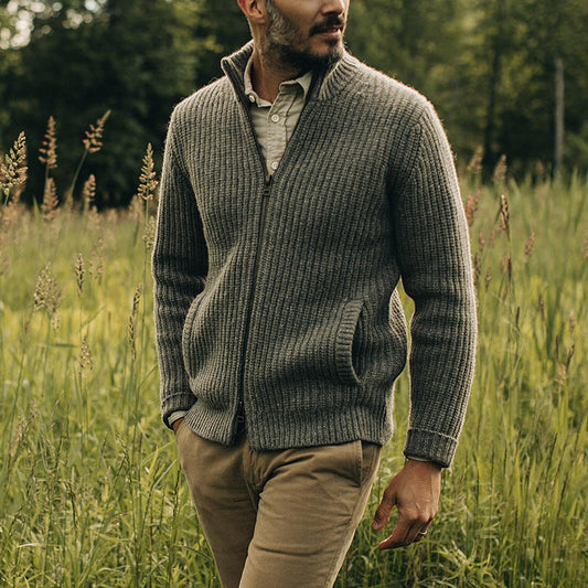 Titouan | Cardigan zippé en tricot côtelé avec poches pour hommes - Image 1