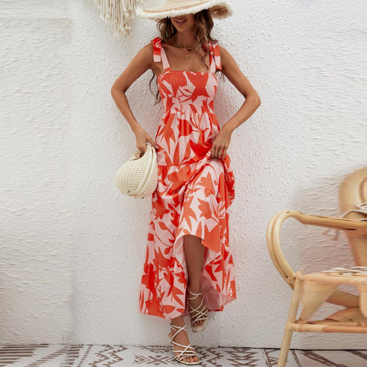 Paloma | Robe longue pour femme - Coton léger - Corsage ajusté - Bretelles à nouer - Jupe superposée - Image 1