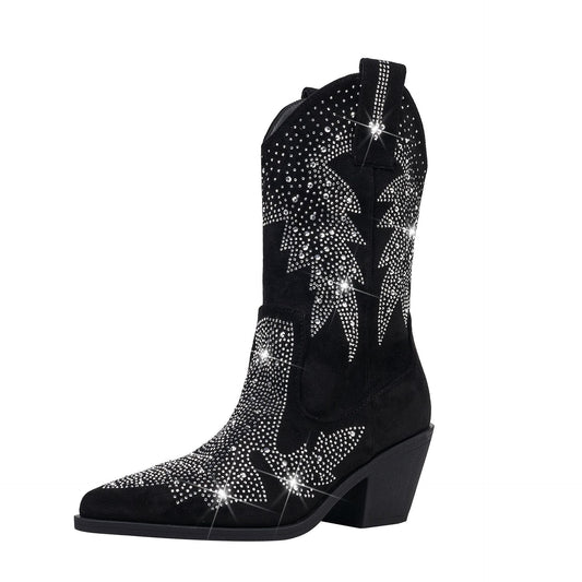 Hélèna | Bottes de Cowboy Mi-Mollet à Strass pour Femmes - Image 1