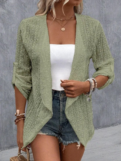 Eugénia | Cardigan Femme Ouvert Devant avec Œillets - Image 2