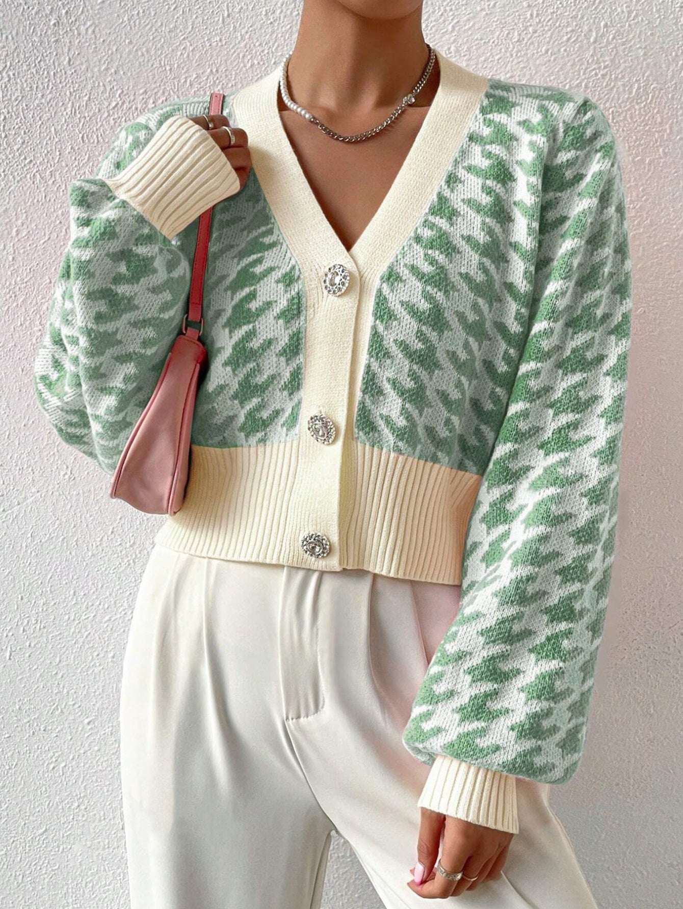 Malika | Cardigan Court Pied-de-poule Femme - Image 3