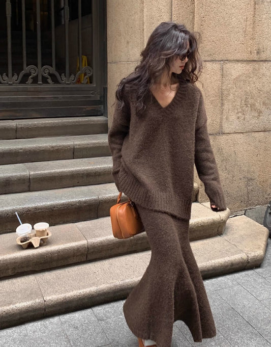 Joëlle | Ensemble jupe et pull en tricot pour femme - Image 1