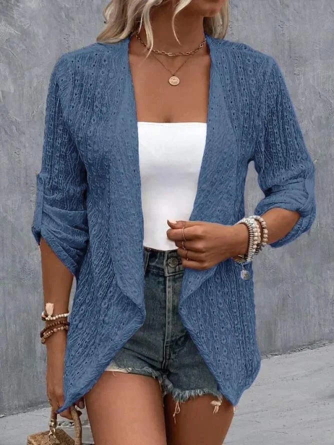 Eugénia | Cardigan Femme Ouvert Devant avec Œillets - Image 4