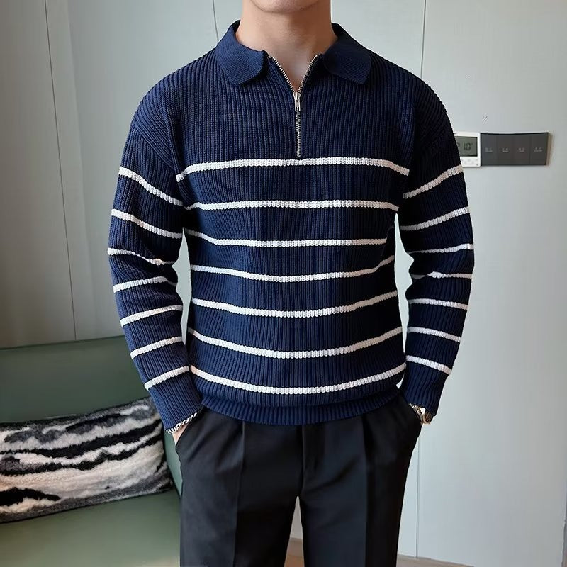 Guillaume | Pull zippé polo rayé pour homme - Image 6