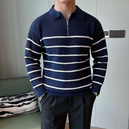 Guillaume | Pull zippé polo rayé pour homme - Image 6
