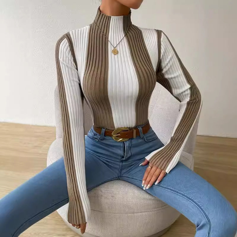 Isaline | Pull rayé à manches longues et col montant pour femme - Image 2