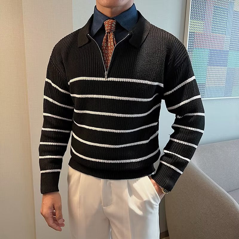 Guillaume | Pull zippé polo rayé pour homme - Image 3