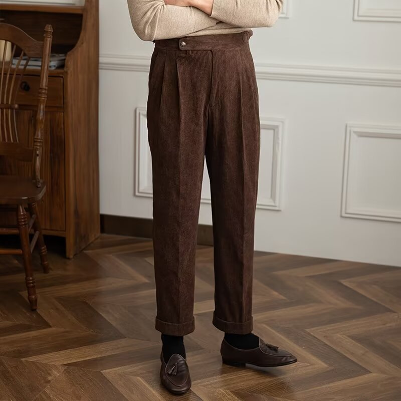 Germain | Pantalon élégant en velours pour hommes - taille haute - coupe droite - plis élégants sur le devant - longueur totale - Image 3