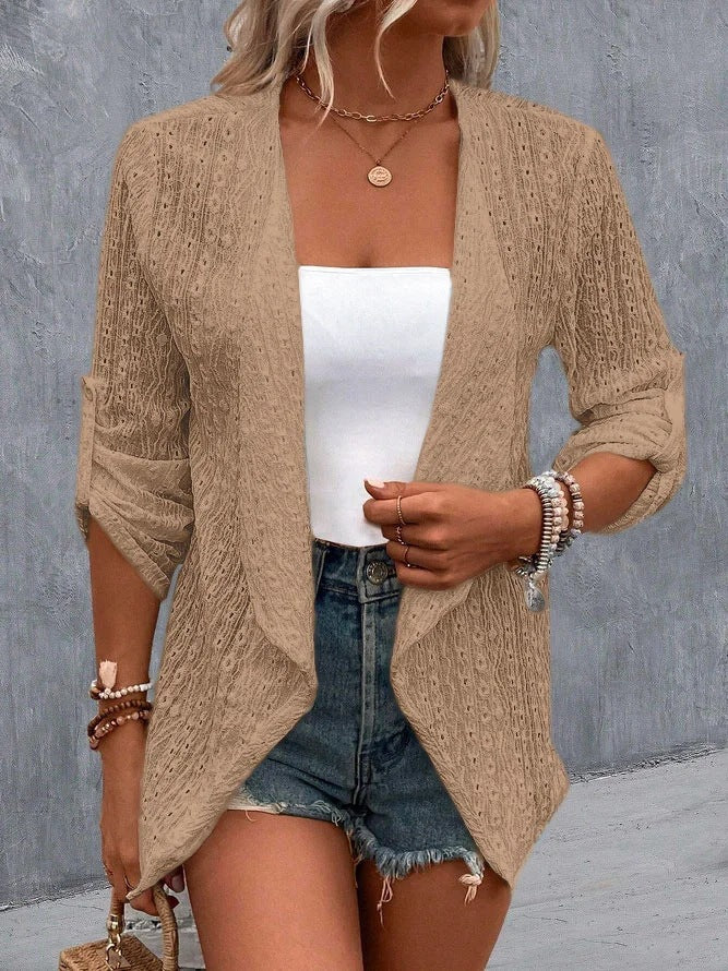 Eugénia | Cardigan Femme Ouvert Devant avec Œillets - Image 6