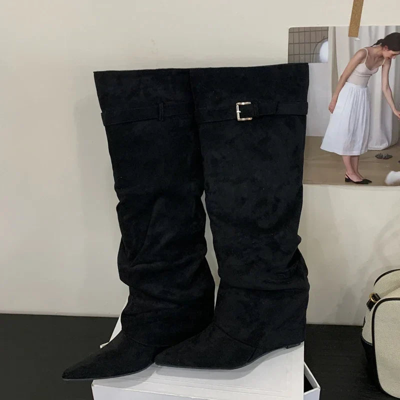 Mirella | Bottes Slouch Femme Montantes Genou Bout Pointu - Image 4