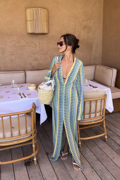 Catarina | Robe longue à rayures en crochet pour la plage et au-delà - Image 4