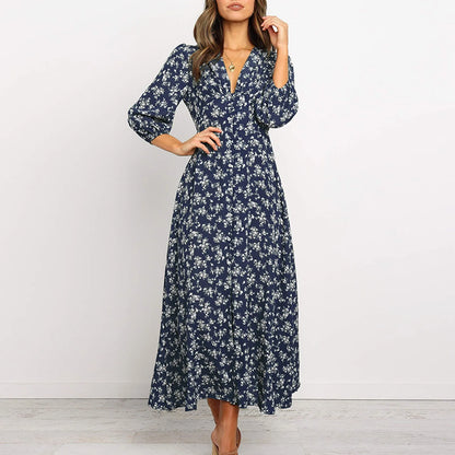 Abigaëlle | Robe élégante à col en V et à fleurs pour toutes les occasions - Image 1