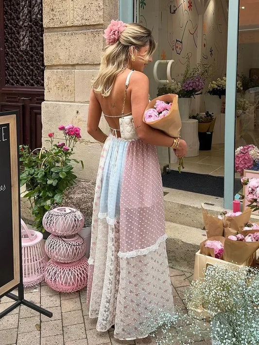 Cassie | Robe longue élégante à bretelles et patchwork pour un style intemporel - Image 2