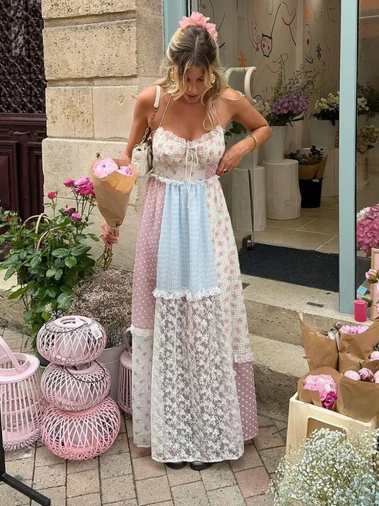 Cassie | Robe longue élégante à bretelles et patchwork pour un style intemporel - Image 1