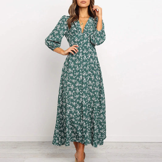Abigaëlle | Robe élégante à col en V et à fleurs pour toutes les occasions - Image 2