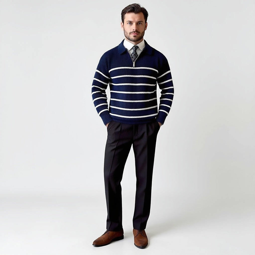 Pascal | Pull rayé à quart de fermeture éclair pour homme - Image 3