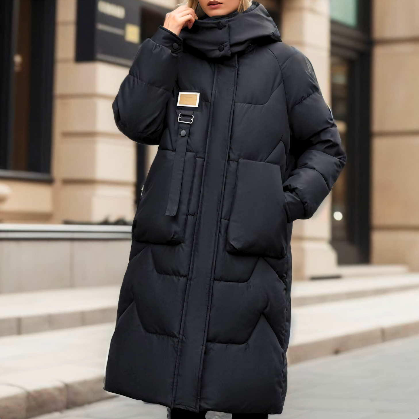 Katell | Manteau long matelassé à capuche pour femme - Image 1
