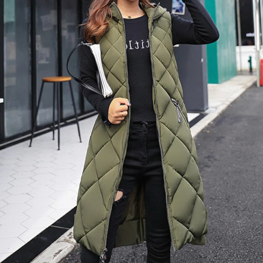 Manelle | Veste longue matelassée à capuche pour femme - Image 1