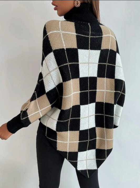 Gaia | Pull ample à col roulé à motif losanges pour femme - Image 2