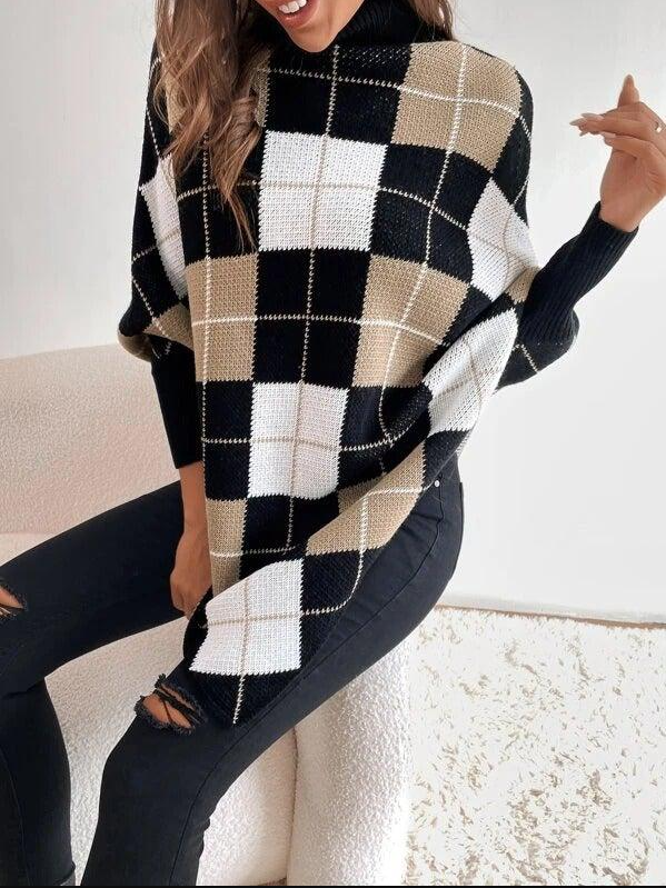 Gaia | Pull ample à col roulé à motif losanges pour femme - Image 4