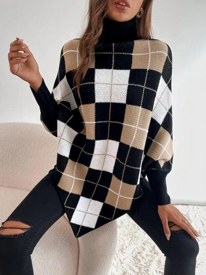 Gaia | Pull ample à col roulé à motif losanges pour femme - Image 3