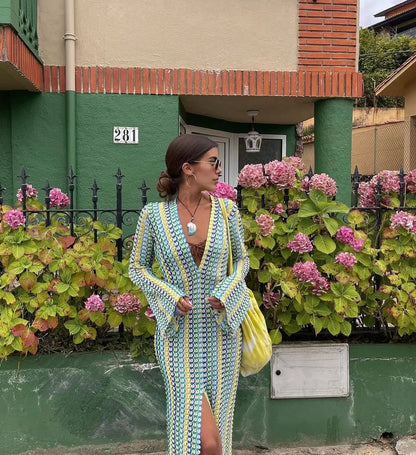 Catarina | Robe longue à rayures en crochet pour la plage et au-delà - Image 8