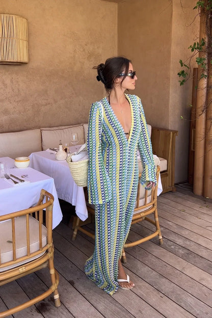 Catarina | Robe longue à rayures en crochet pour la plage et au-delà - Image 3
