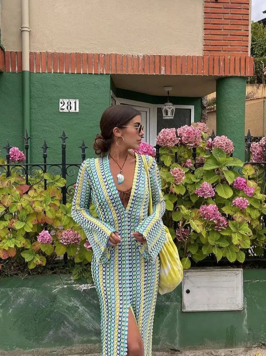 Catarina | Robe longue à rayures en crochet pour la plage et au-delà - Image 2