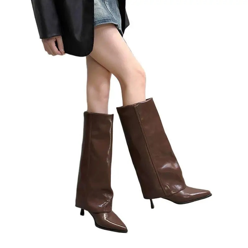 Mélyne | Bottes hautes à revers pour femmes mollet large - Image 5