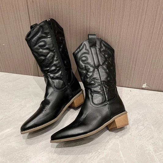 Léna | Bottes de cowboy mi-mollet à talon bloc pour femmes - Image 1