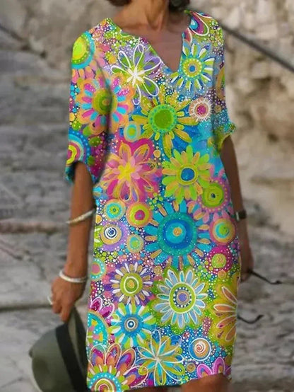 Kamilia | Robe droite d'été florale à imprimé vibrant - Image 2