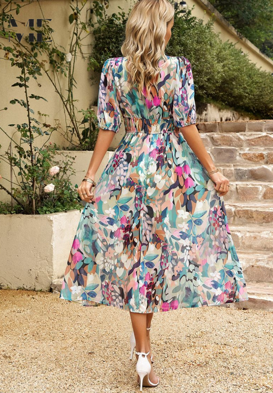 Catarina | Robe midi florale à manches bouffantes - Image 2