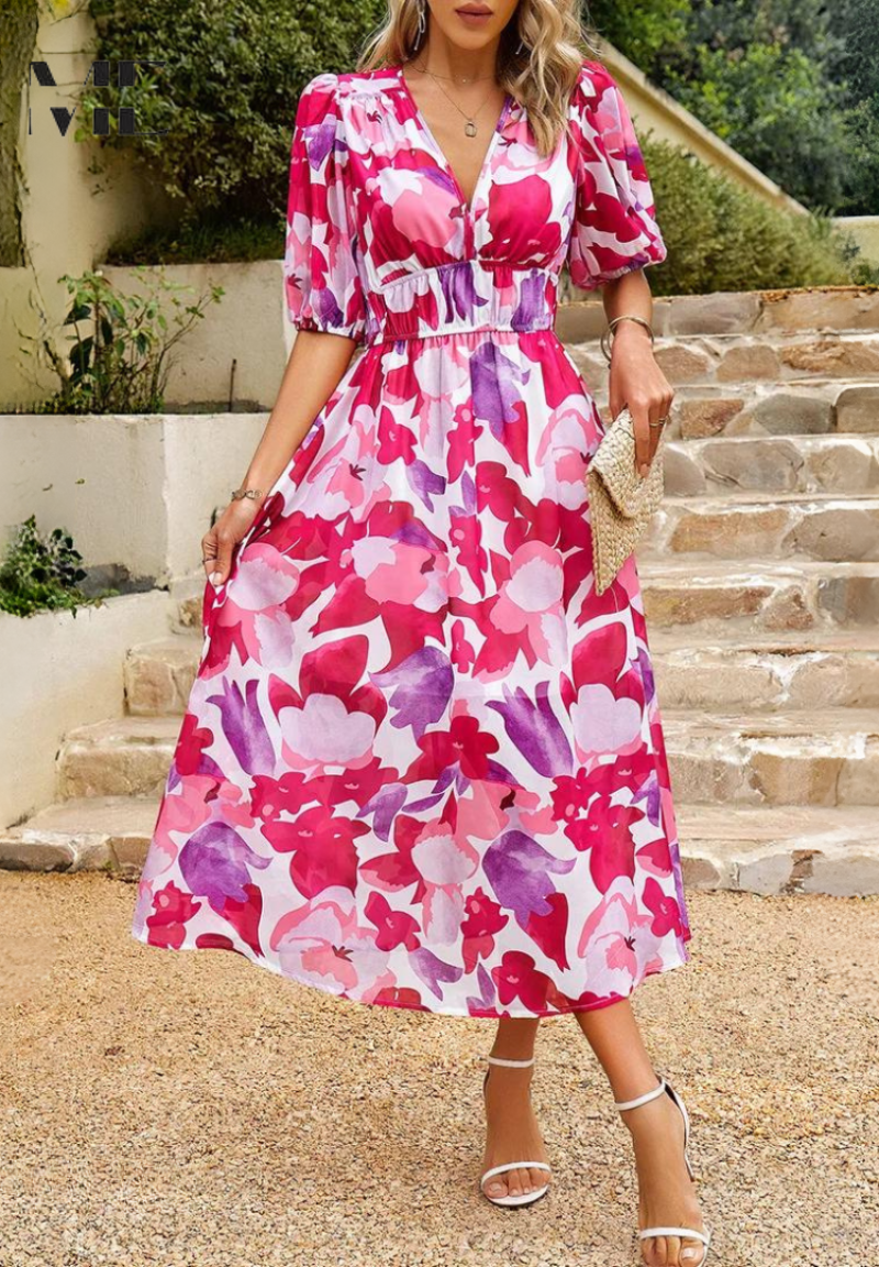 Catarina | Robe midi florale à manches bouffantes - Image 13