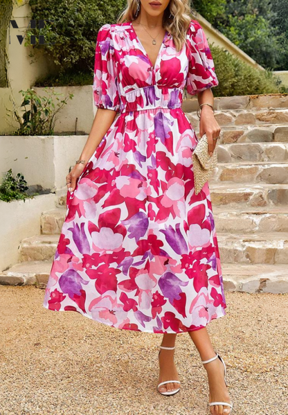 Catarina | Robe midi florale à manches bouffantes - Image 13