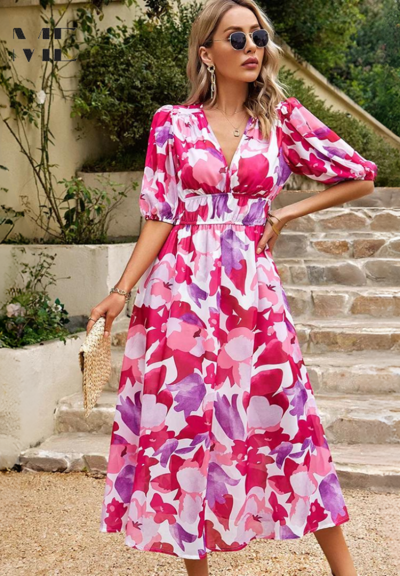 Catarina | Robe midi florale à manches bouffantes - Image 17