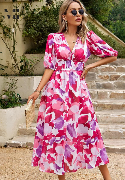 Catarina | Robe midi florale à manches bouffantes - Image 17