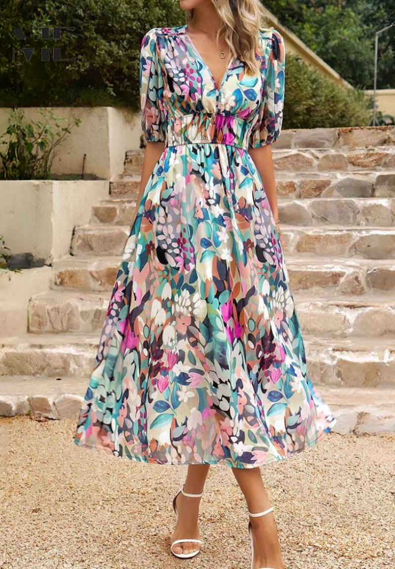 Catarina | Robe midi florale à manches bouffantes - Image 3