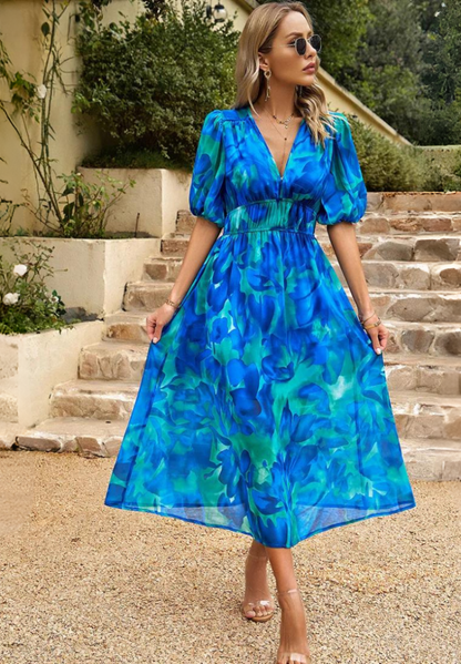 Catarina | Robe midi florale à manches bouffantes - Image 5