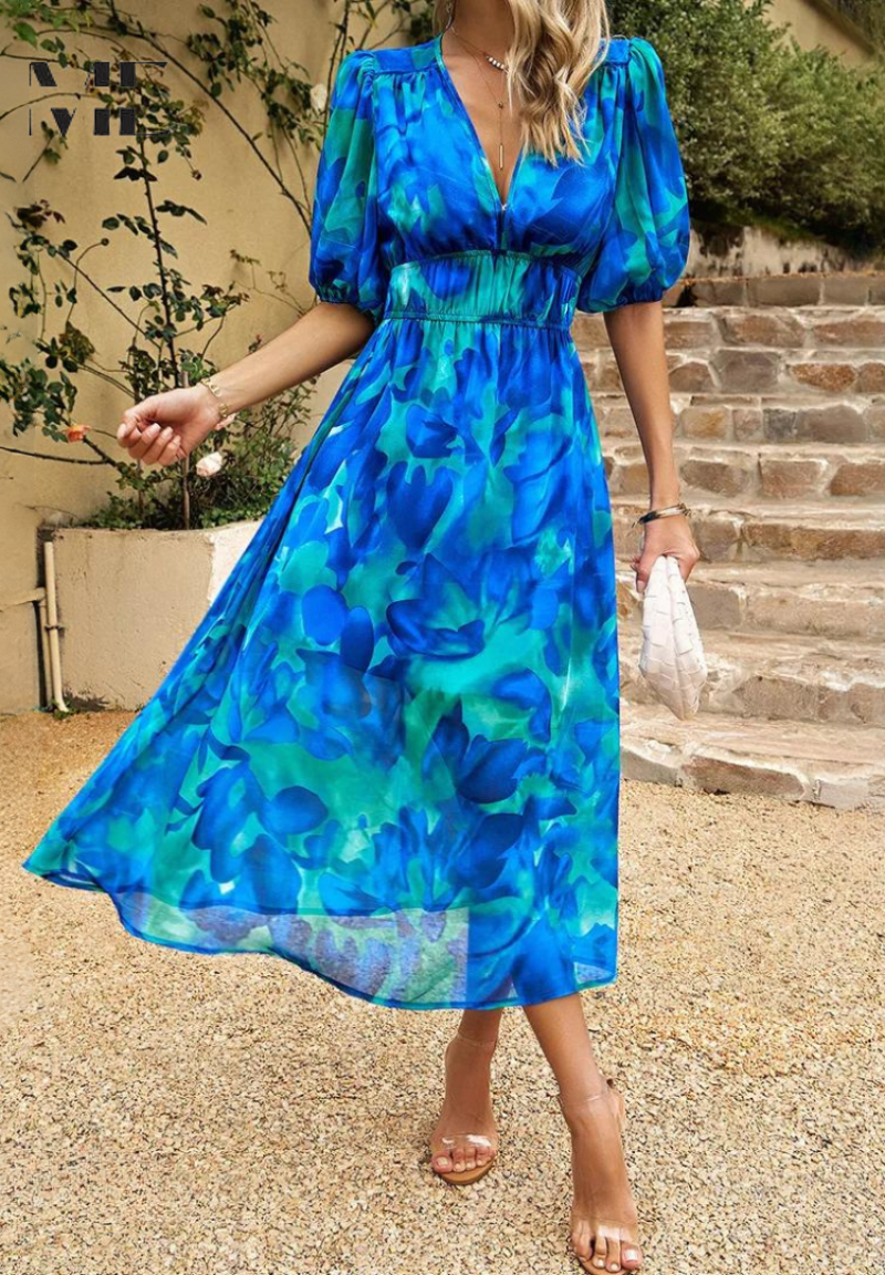 Catarina | Robe midi florale à manches bouffantes - Image 8