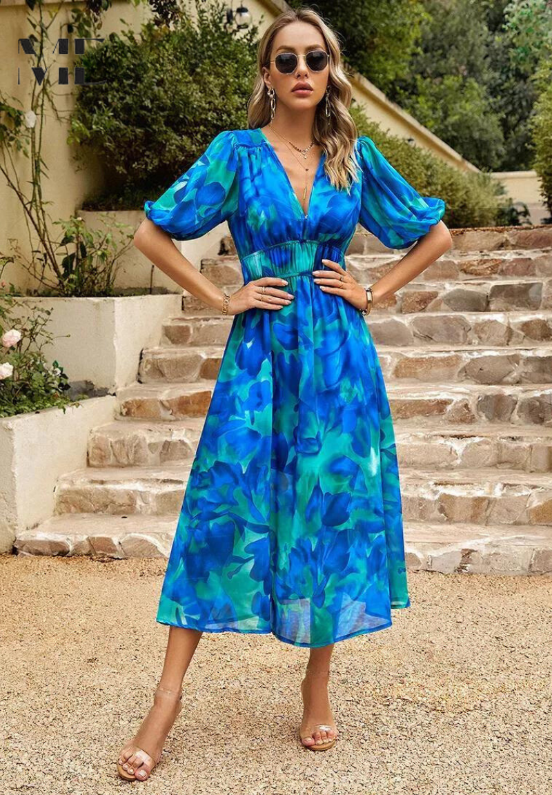 Catarina | Robe midi florale à manches bouffantes - Image 15