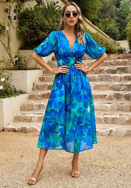 Catarina | Robe midi florale à manches bouffantes - Image 15