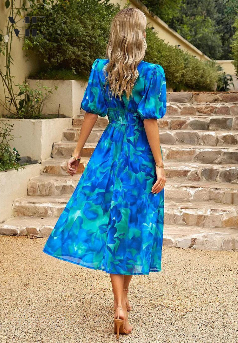 Catarina | Robe midi florale à manches bouffantes - Image 6
