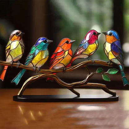 Acrylfugle på Gren Skulptur – Elegant Kunstnerisk Hjem Deko