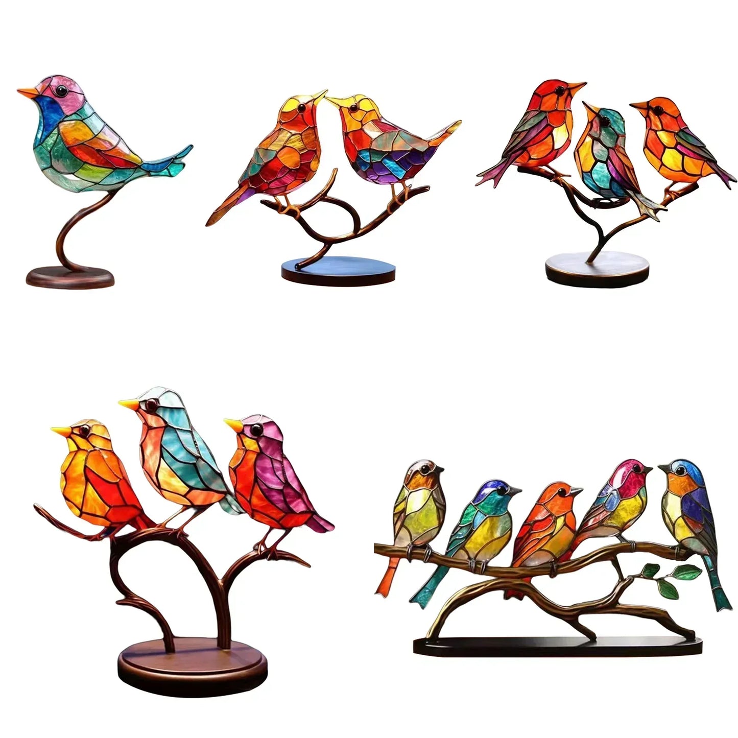 Acrylfugle på Gren Skulptur – Elegant Kunstnerisk Hjem Deko