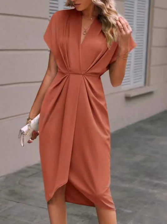 Alice | Dame V-Hals Slå-om Midi Kjole - Image 1