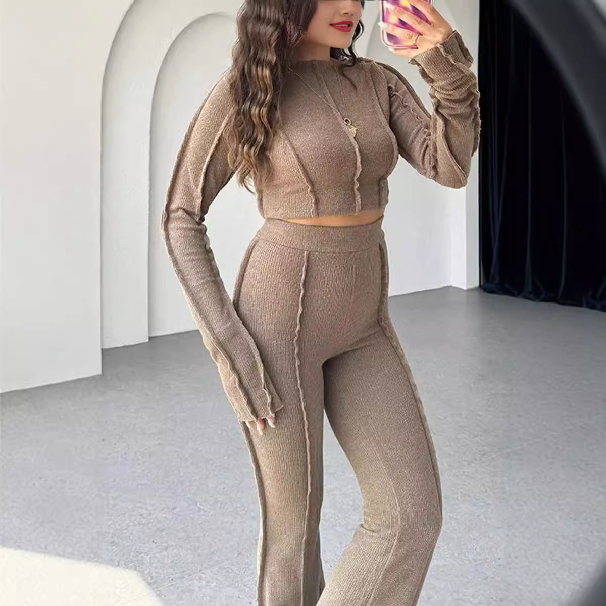 Image of Alvilda | Dame Cropped Langærmet Todelt Sæt