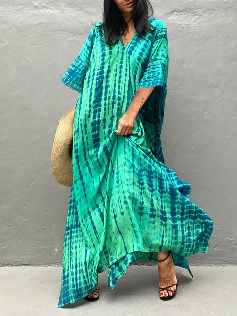 Amy | Ubesværet Boho Grøn Maxi Kjole til Kvinder i Casual Kaftan Stil