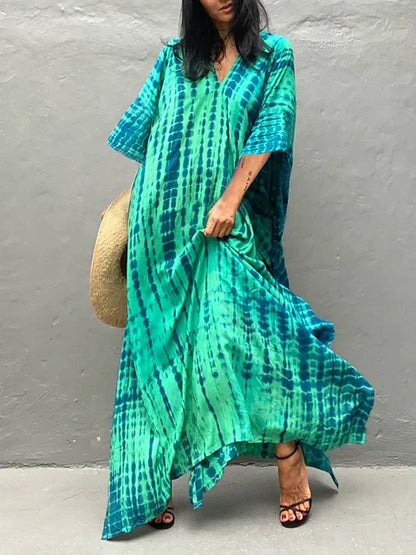 Amy | Ubesværet Boho Grøn Maxi Kjole til Kvinder i Casual Kaftan Stil