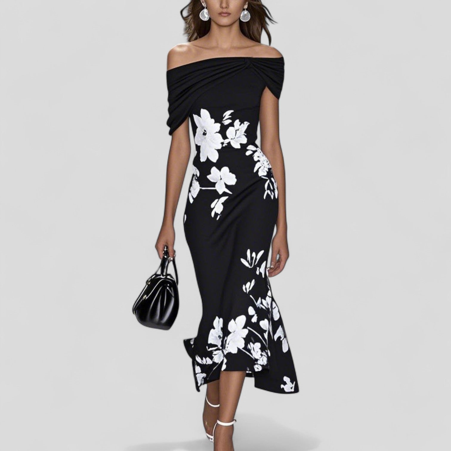 Image of Annelise | Dame Figursyet Off-Shoulder Midi Kjole
